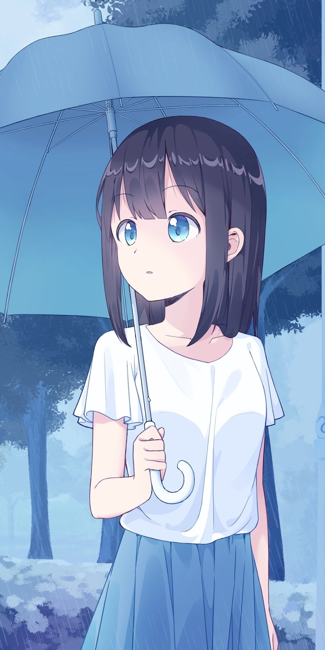 Anime Girl Cute With Umbrella Art Wallpaper