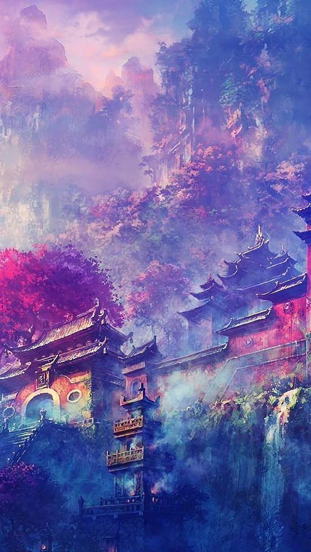 Buddha Oriental Castle Scenery Anime 4k iPhone Wallpaper