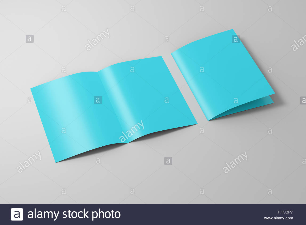 Blank Cyan Open And Folded Half Flyer Leaflet On White
