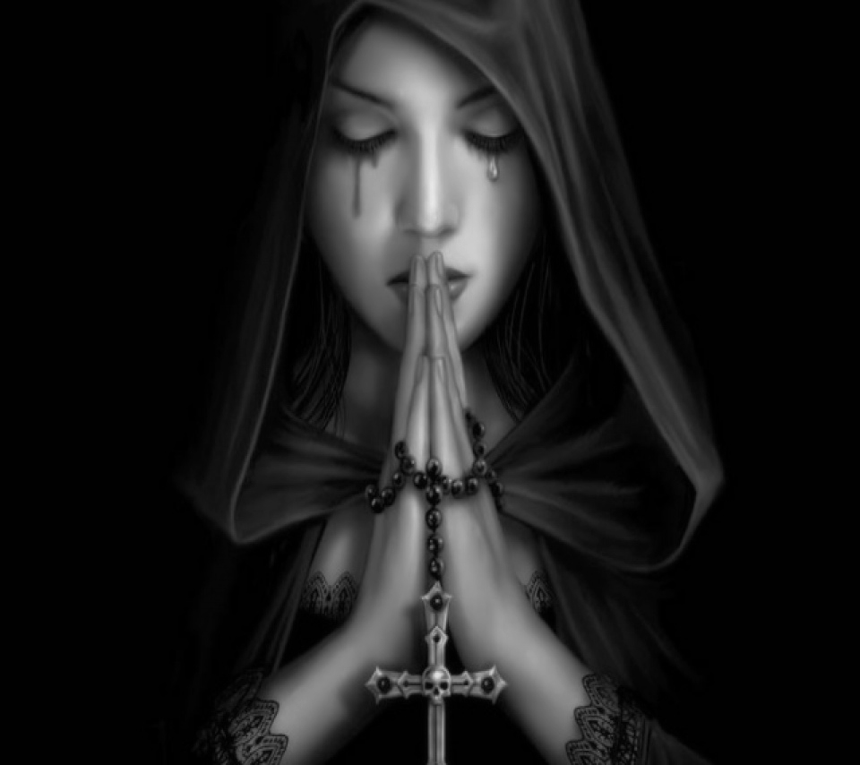 Skull Cross Woman Pray Prayer Scary Blood Tear Religious Christian