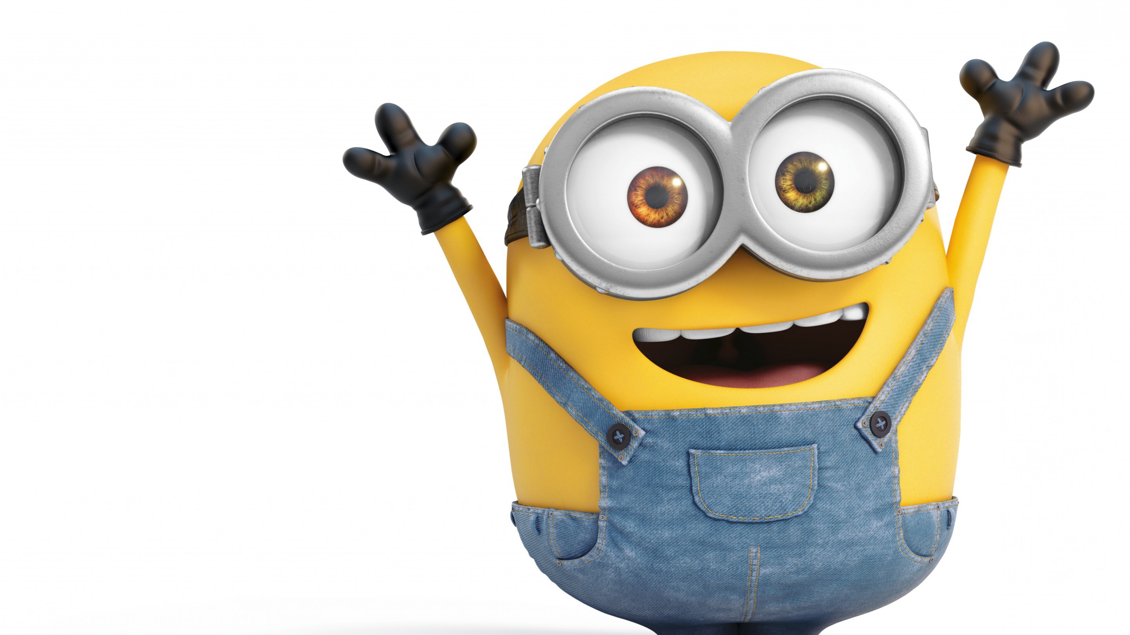 A joyful minion with raised hands from Despicable Me in 4k