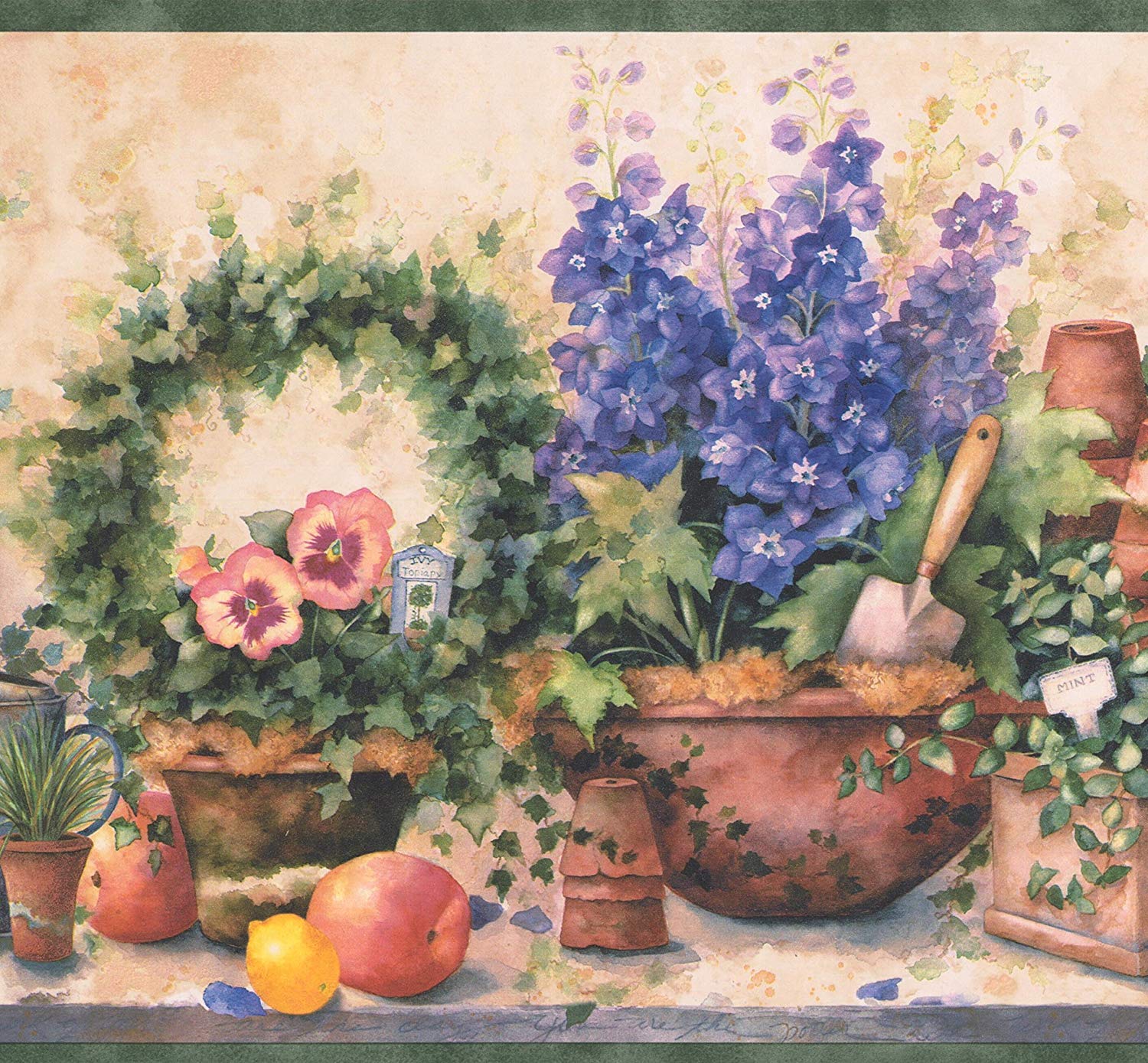 Purple Flowers In Pots Fruits Gardening Tools Farmhouse Wallpaper