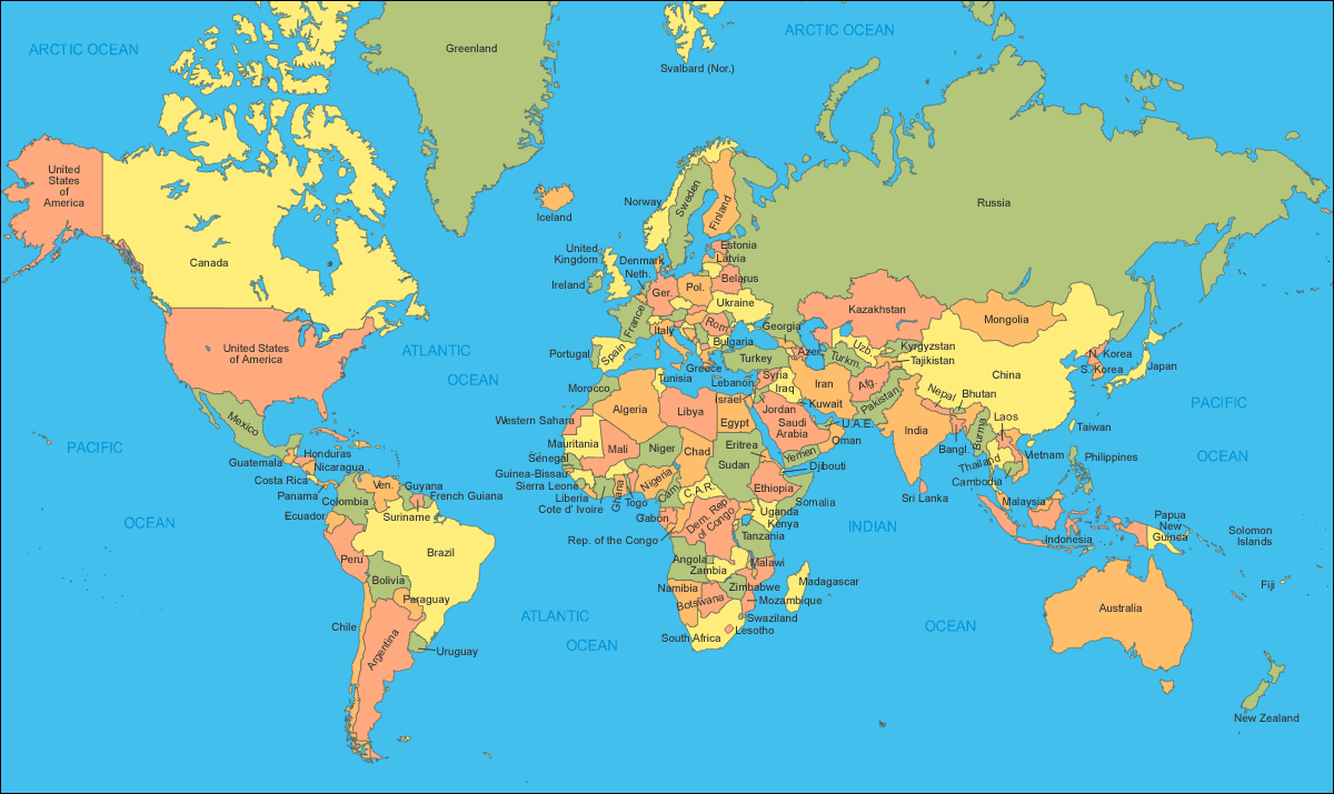 World Map With Countries Desktop HD Wallpaper