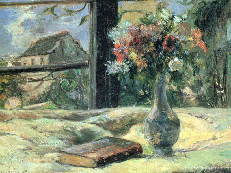 Flower vase at the window Gauguin Paul Wallpapers