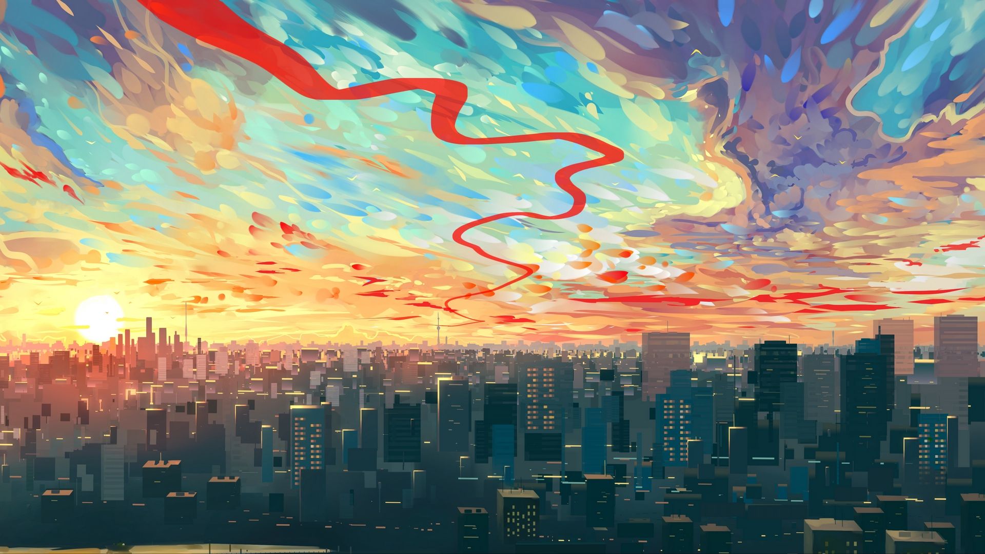 City Art Sky Buildings Wallpaper Background Full HD HDtv FHD
