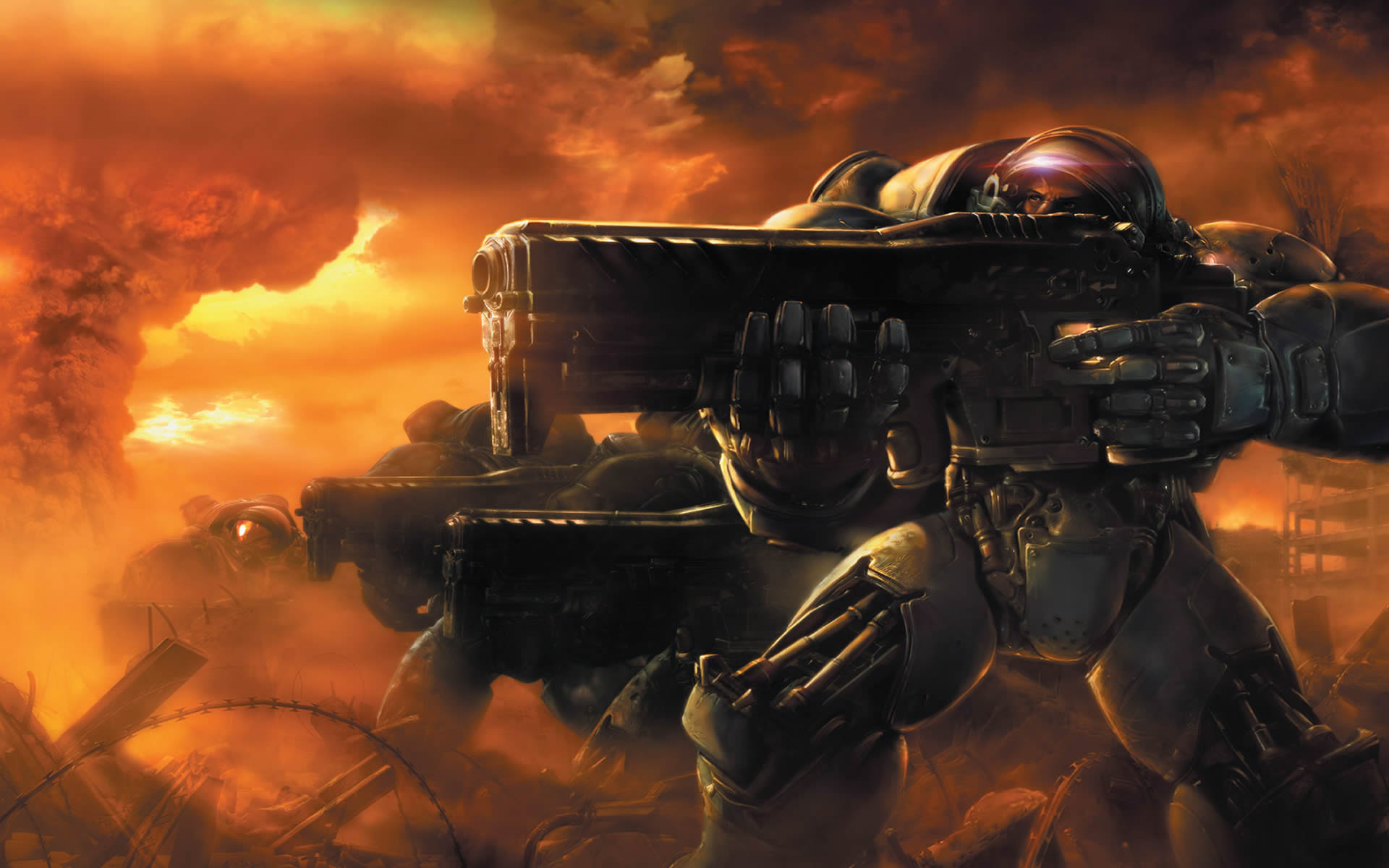 Terran Marines On The Attack War Games Wallpaper Image Featuring