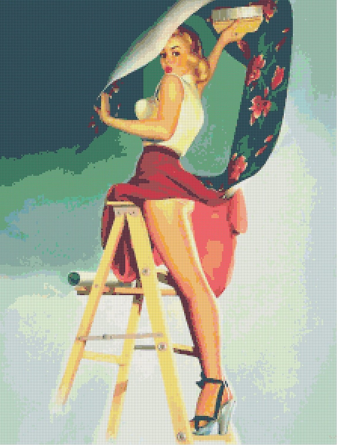 Details About Retro Pin Up Putting Wallpaper Cross Stitch Pattern