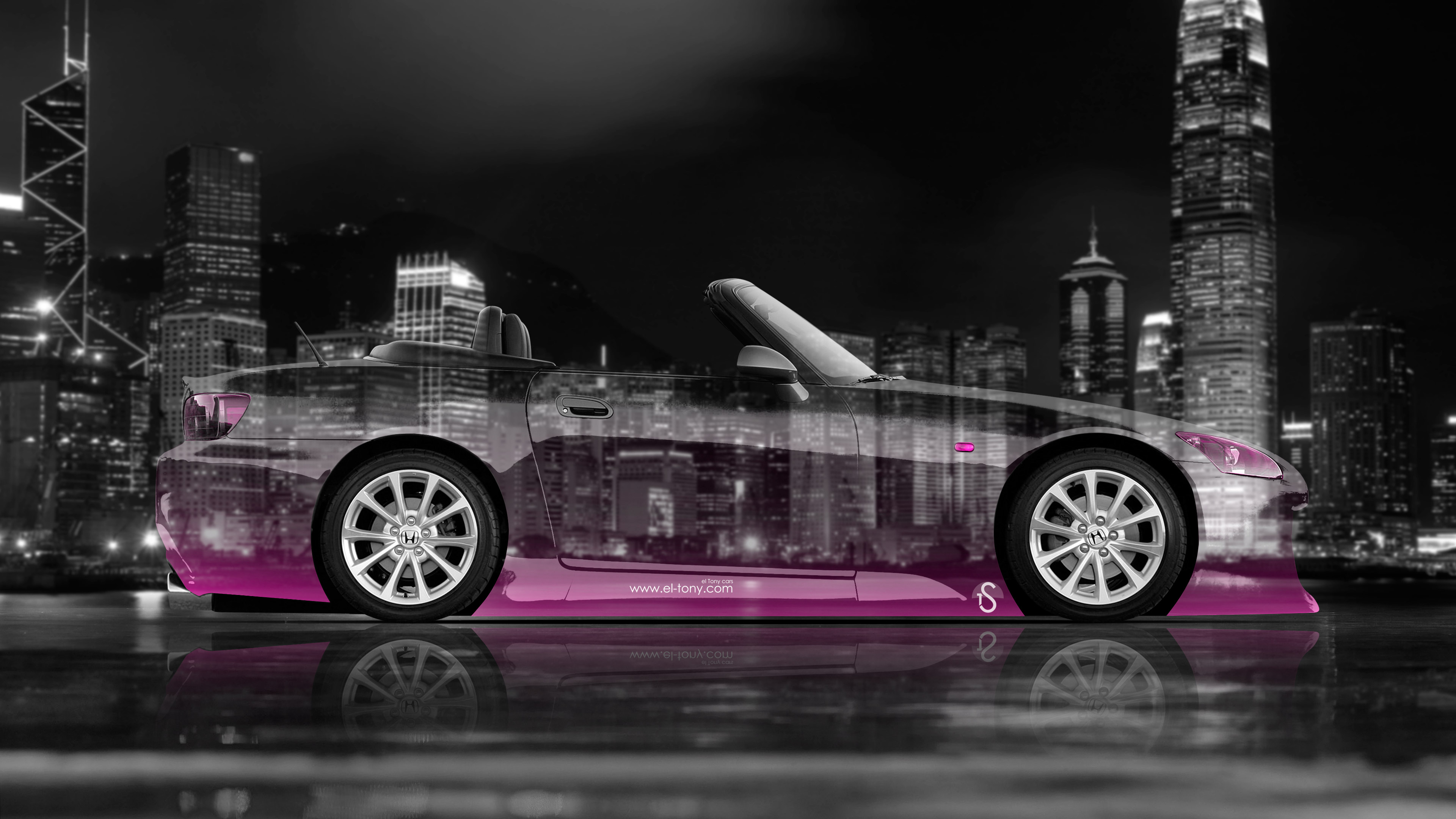 S2000 JDM Side Roadster Crystal City Car 2014 Pink Neon 4K Wallpapers