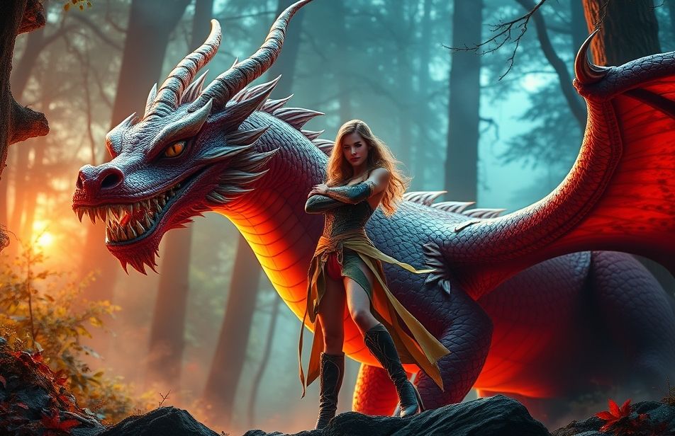 Woman And Dragon Wallpaper