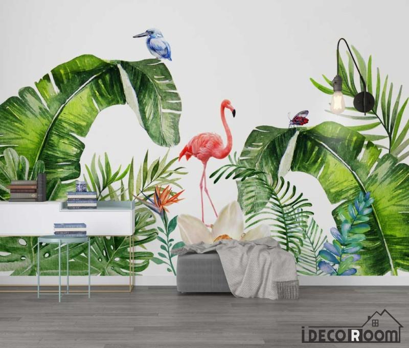 Scandinavian Tropical Plant Flamingo Wallpaper Wall Murals Idcwp