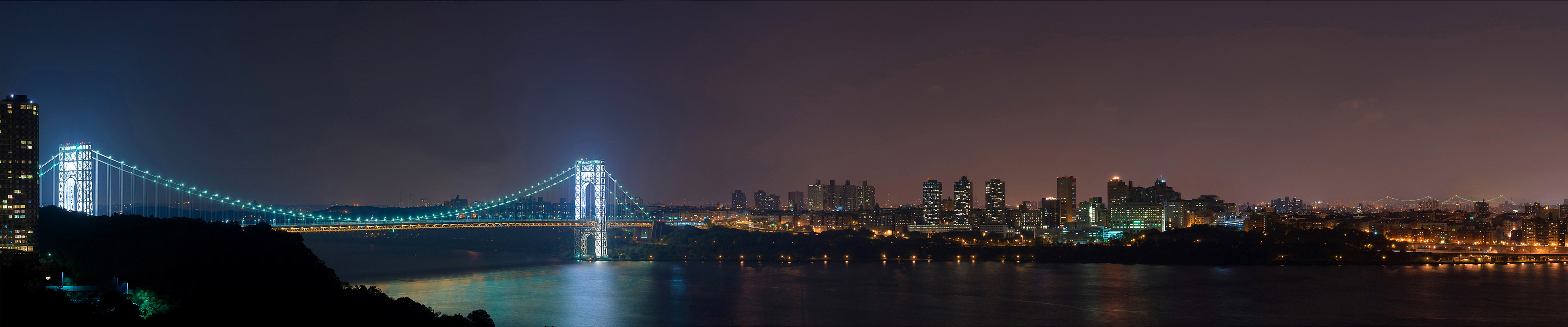 Wallpaper New York George Washington Bridge By Night Triple Monitor