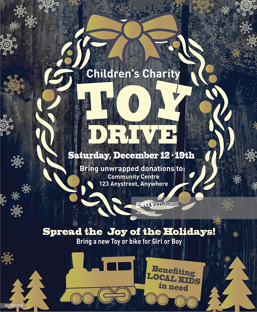 Holiday Charity Toy Drive Fundraiser Poster Design Wooden