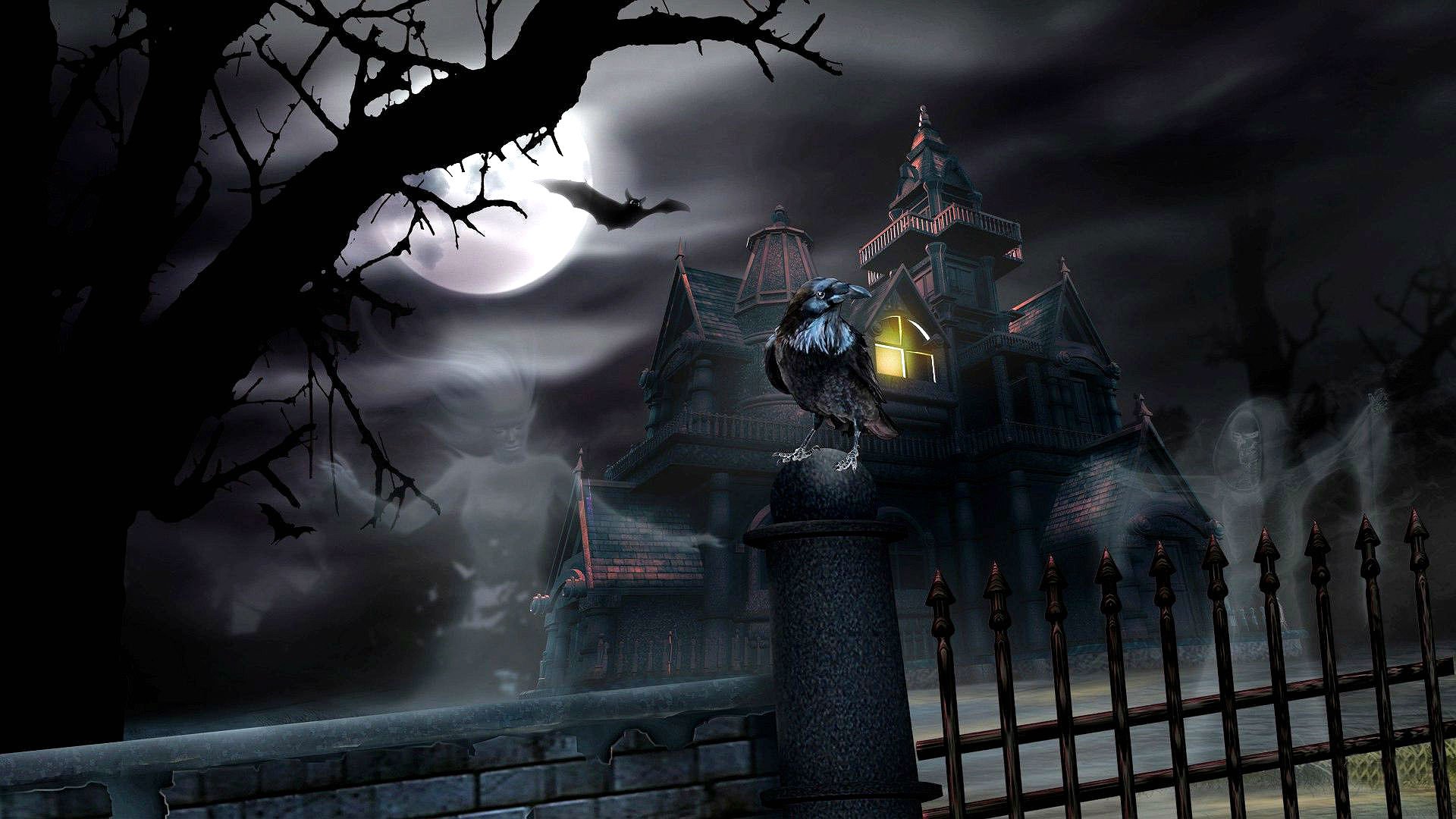 HALLOWEEN dark haunted house spooky wallpaper 1920x1080