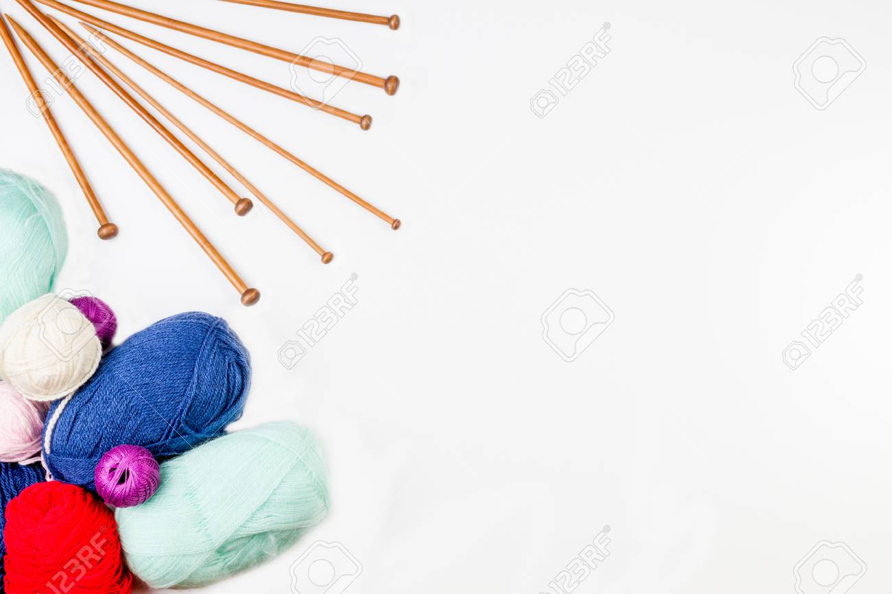 Knitting Background Frame Needles And Colorful Yarn