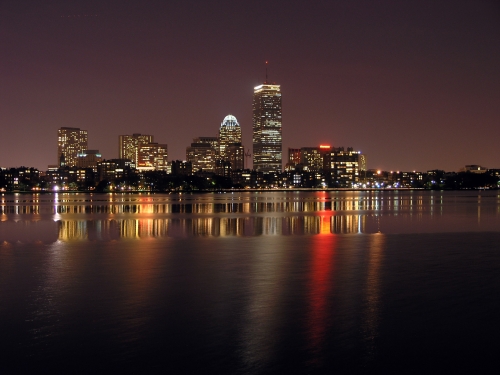 Part Of The Boston Skyline And Charles River At Night