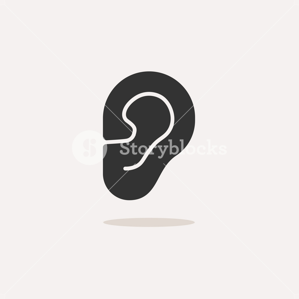 Body Senses Heard Ear Icon With Shadow On Beige Background