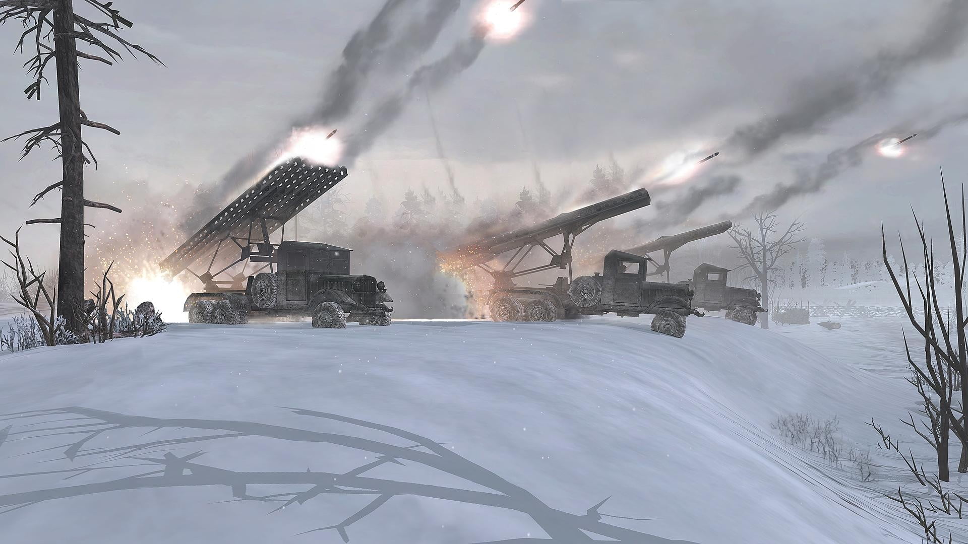 Three Battle Vehicles Katyusha Rocket Video Games Snow War HD