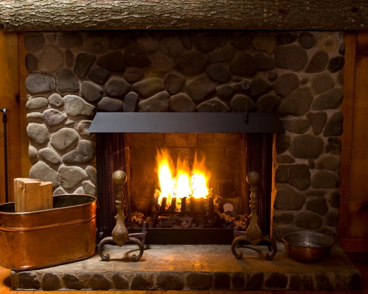 Wallpaper Fireplace Cozy Interior Lamp