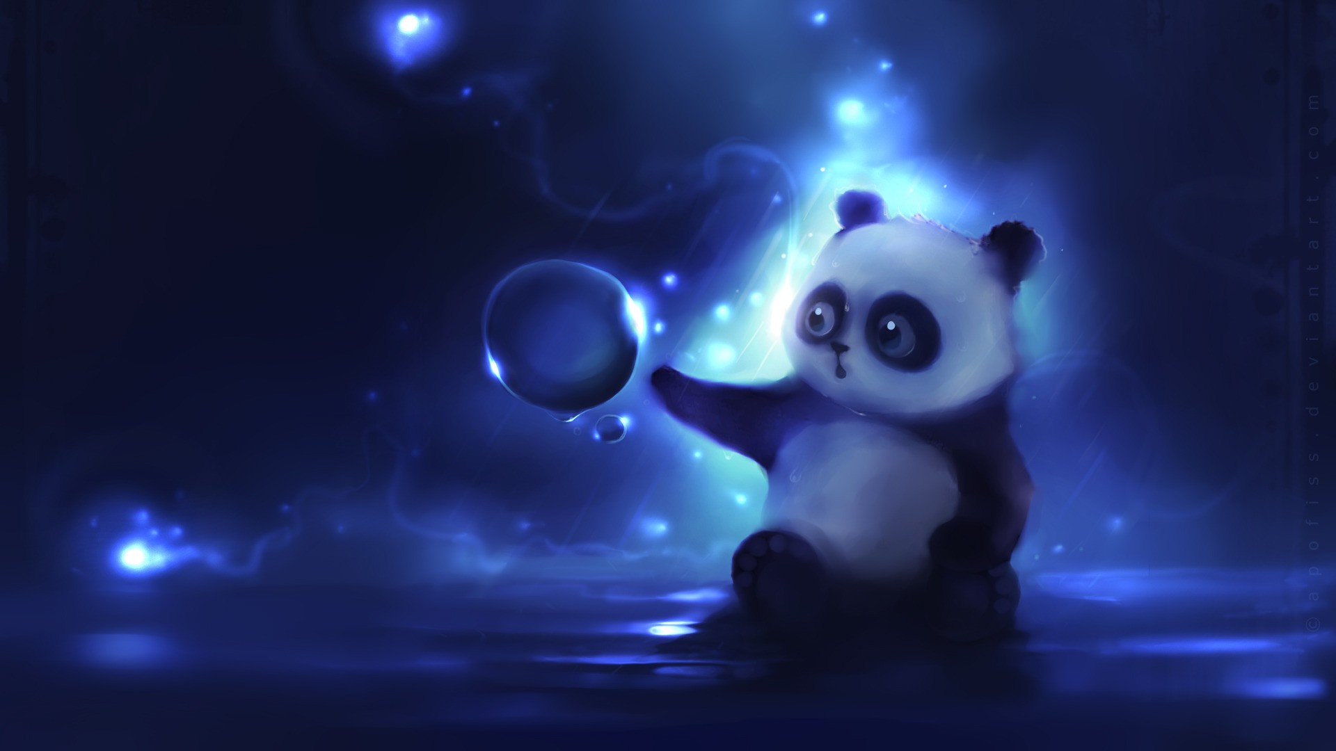 Cute Panda With Blue Background Art Wallpaper Stream