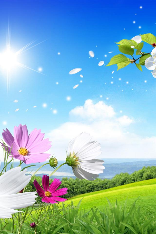 Beautiful Summer And Flowers Scenery Wallpaper For iPhone 4s