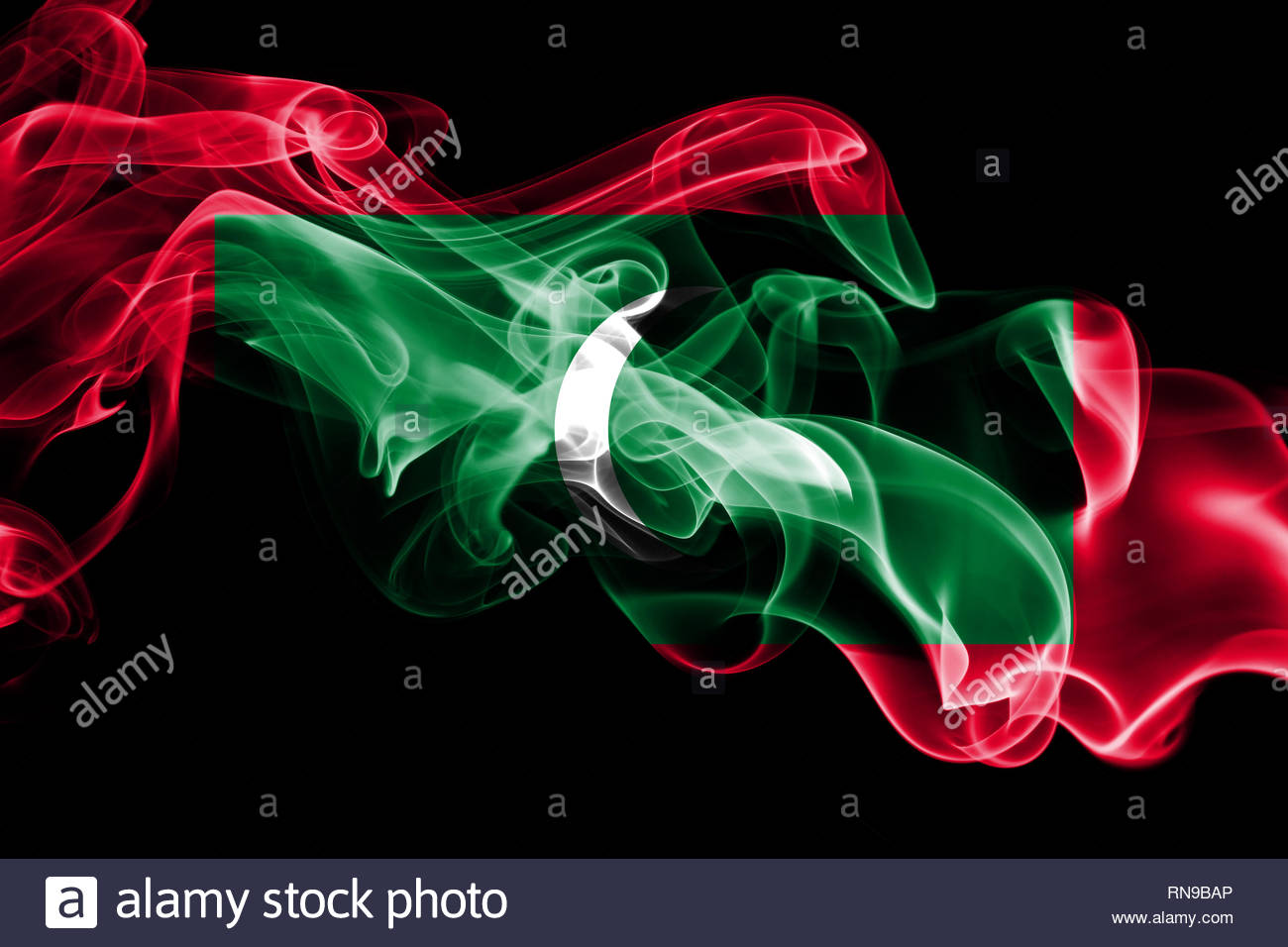 National Flag Of Maldives Made From Colored Smoke Isolated On