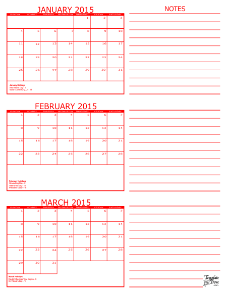 Month Calendar January February March Red Gif