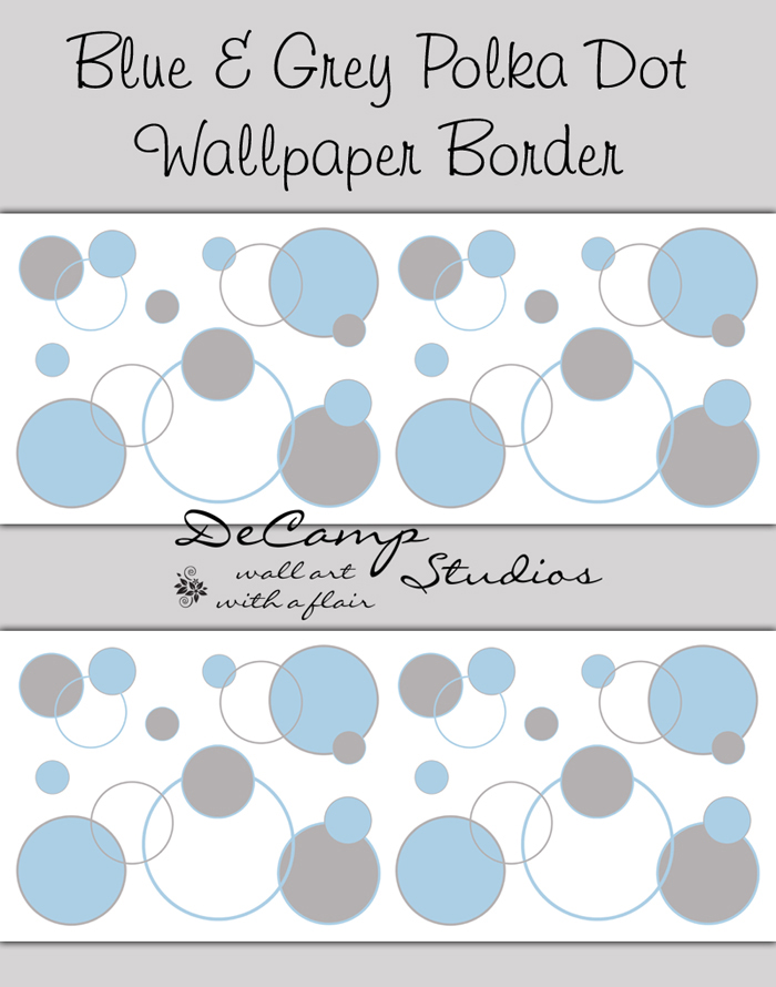Blue Grey Polka Dot Wallpaper Border Decals Baby Boy Nursery