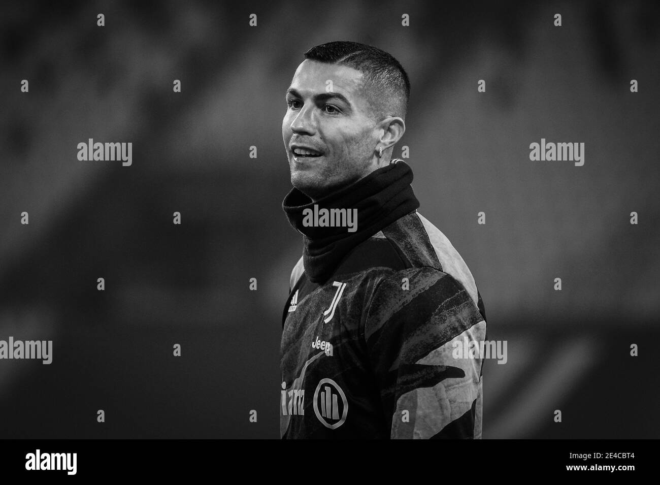 Portrait Of Cristiano Ronaldo In Black And White During The Warm