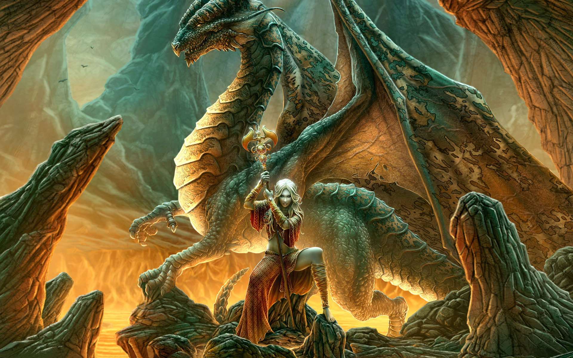 Desktop Wallpaper Of Fantasy Warrior Princess And Dragon