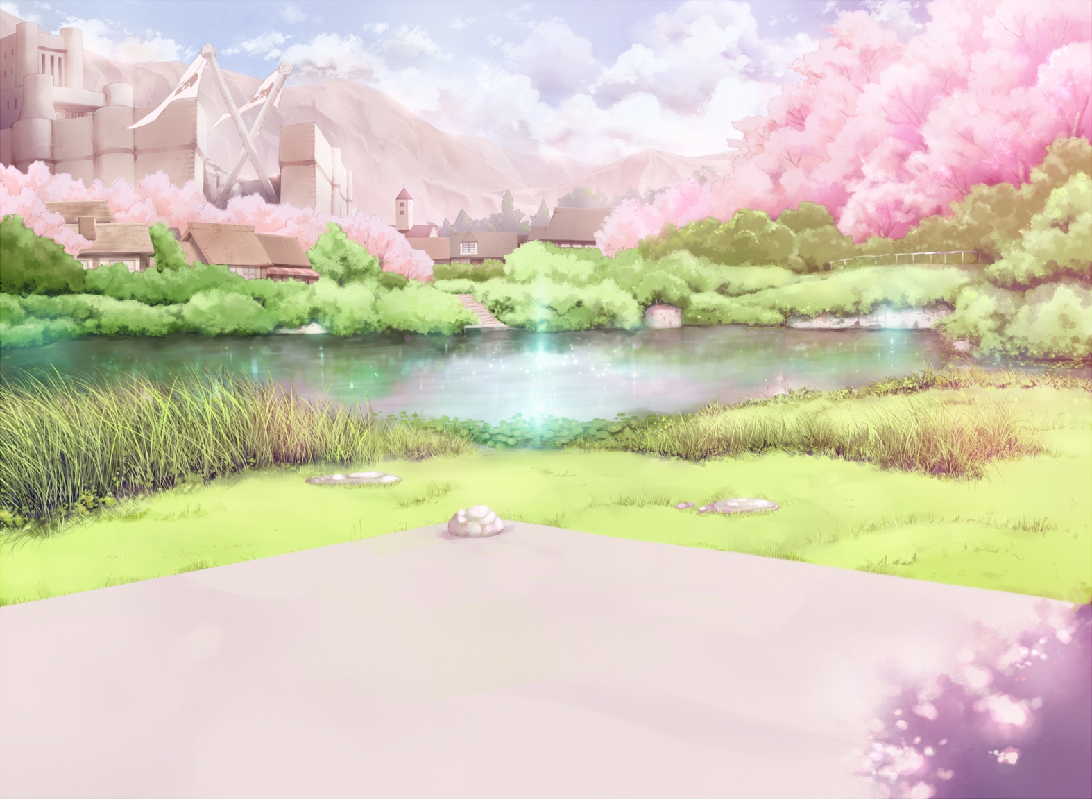 anime scenery cherry blossoms background