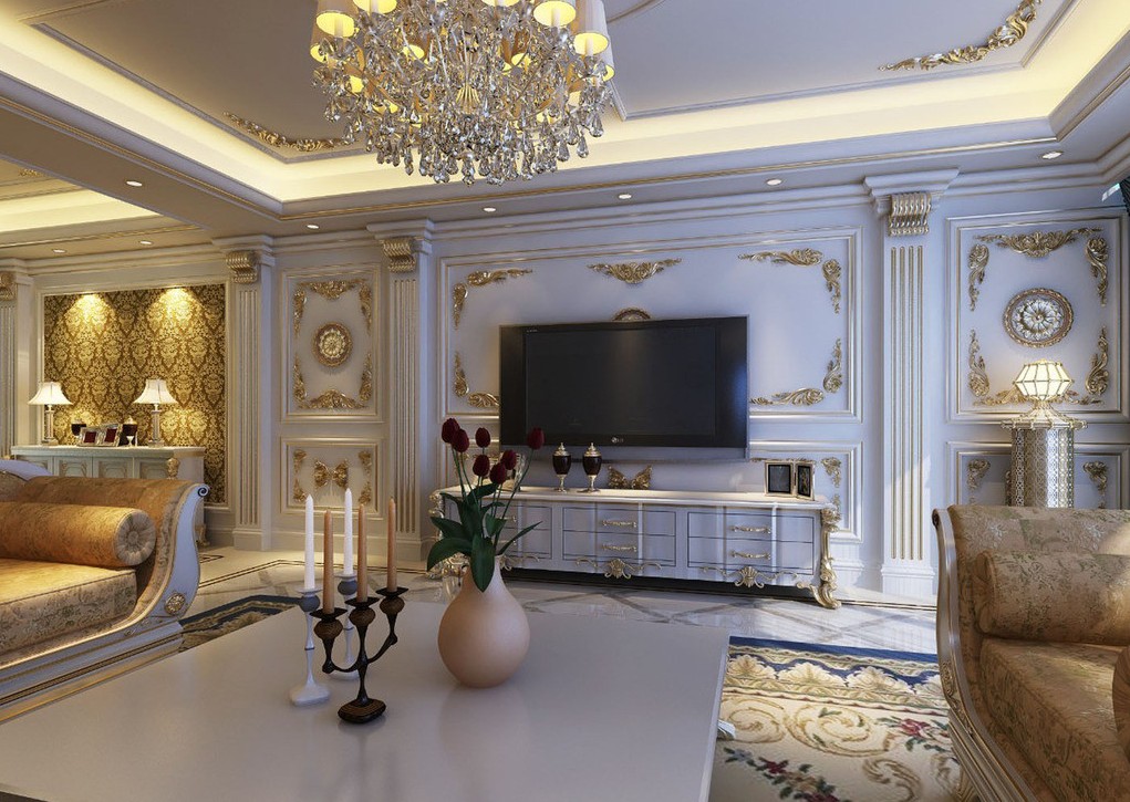 Luxury Tv Wall Living Room European Style 3d House