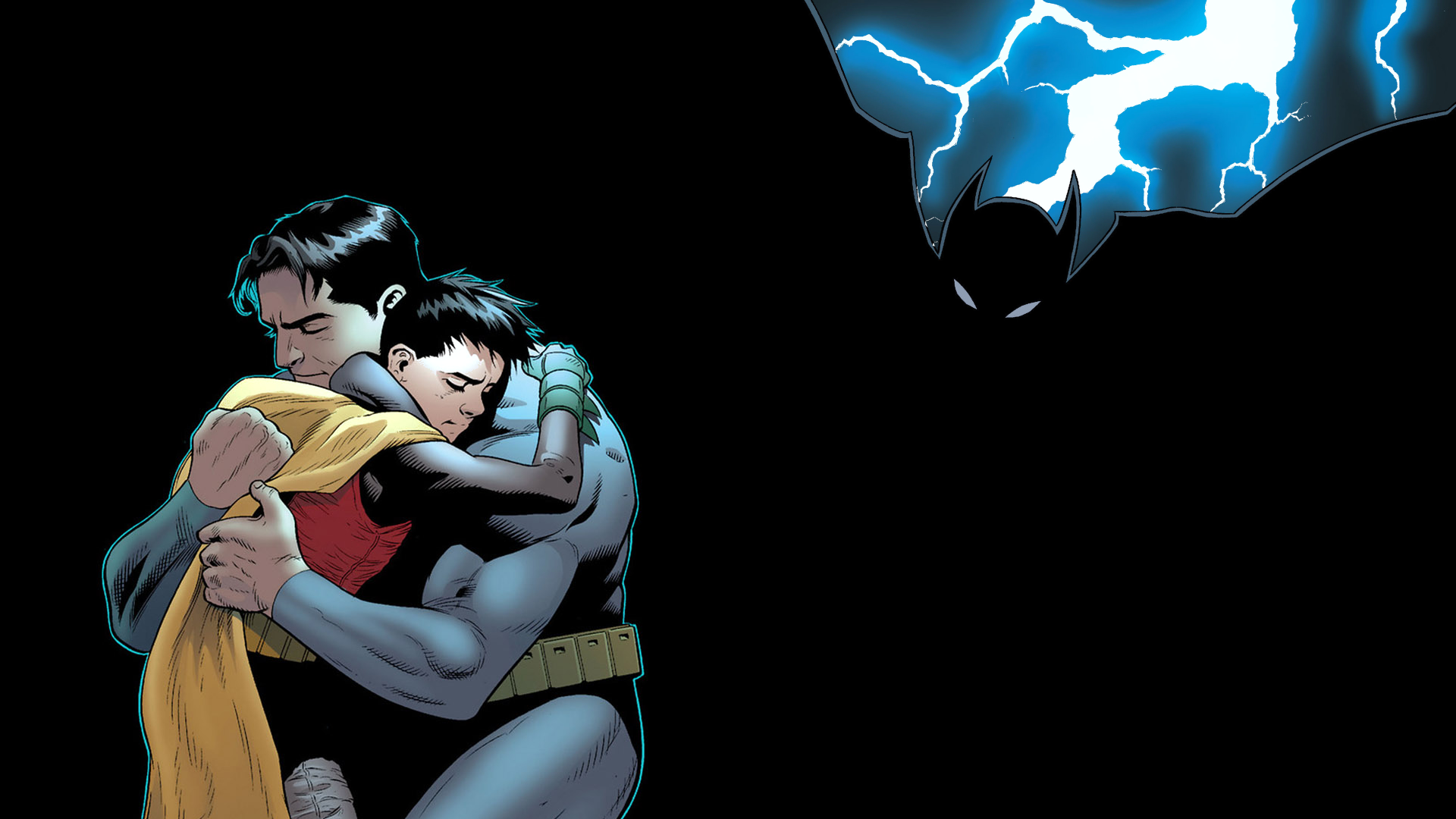 Batman Robin Hug Embrace Lightning Black Dc Ics Wallpaper