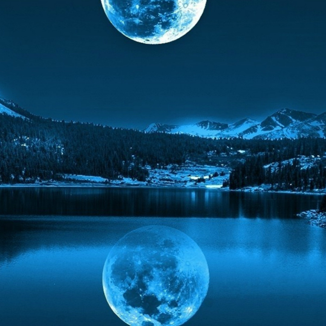 Night Calm Lake Mountains Super Moon Shadow Hd Wallpaper