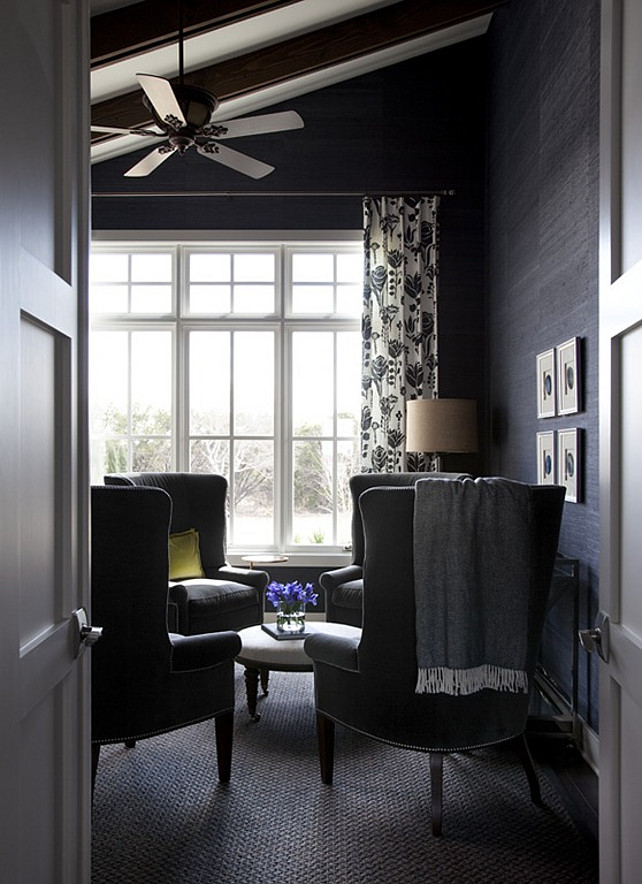 Den Inspiring Cozy With Navy Blue Grasscloth Wallpaper From