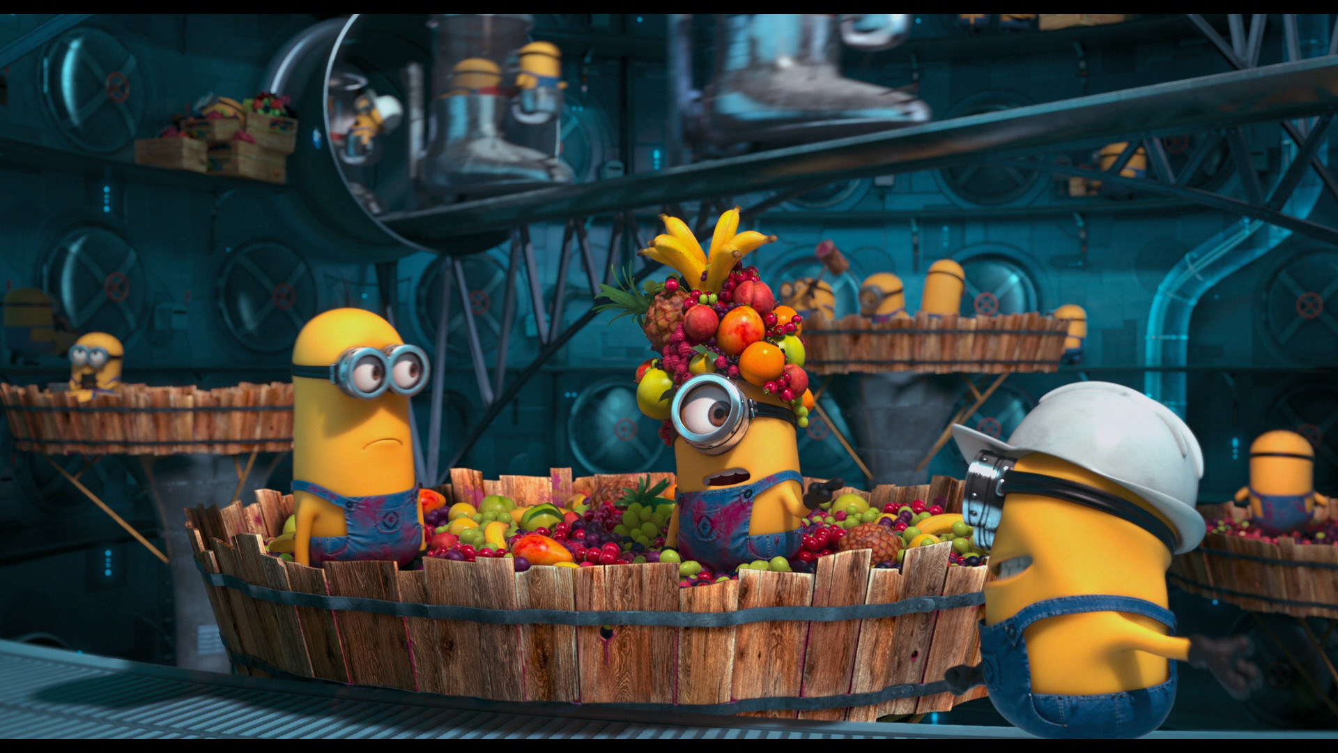 Minions working in a fruit processing factory in Despicable Me
