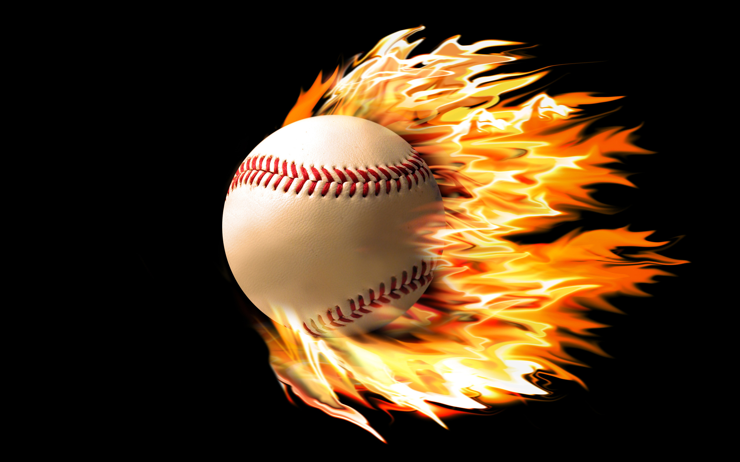 A baseball engulfed in flames against a black background, symbolizing the intensity and passion of the sport