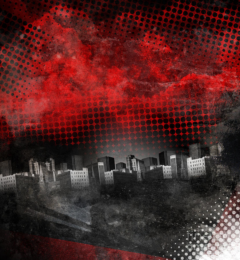 Red And Black City Grunge Background Is A Photograph By Angela Waye