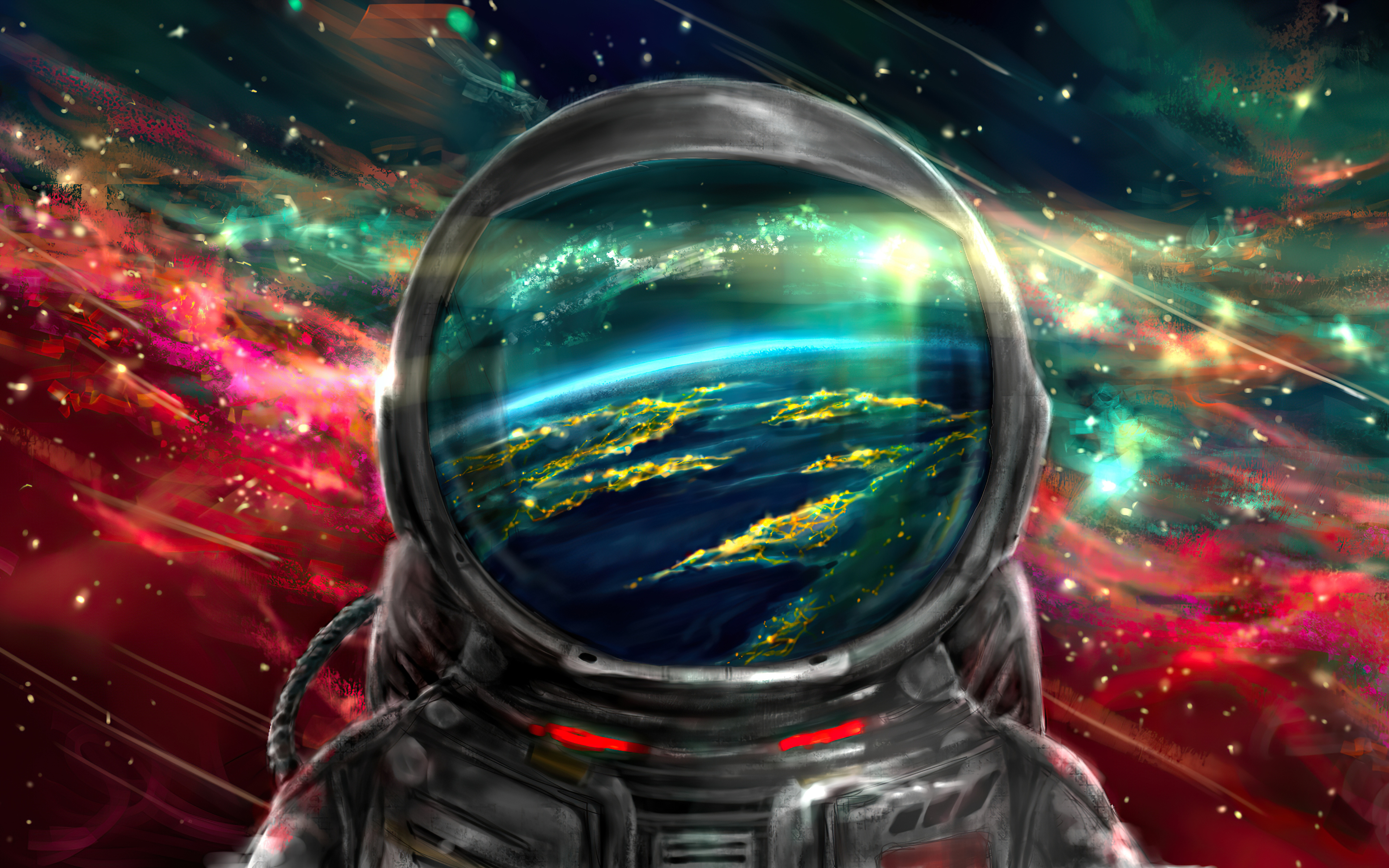 Astronaut in space with Earth reflecting in helmet visor, 4k wallpaper