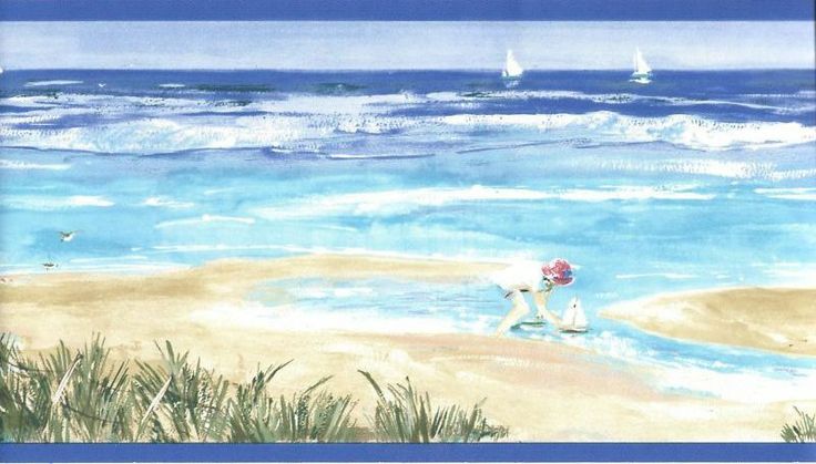 Beach Wallpaper Borders For Bathrooms Blue Playing On The