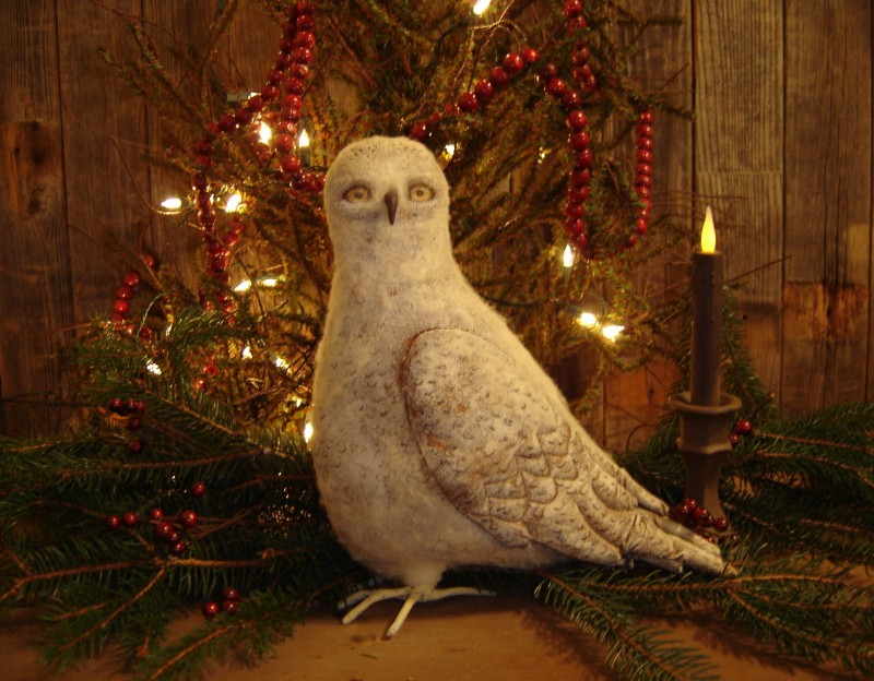 Memory Primitive Folk Art Christmas Snow Owl Hidden In The Attic