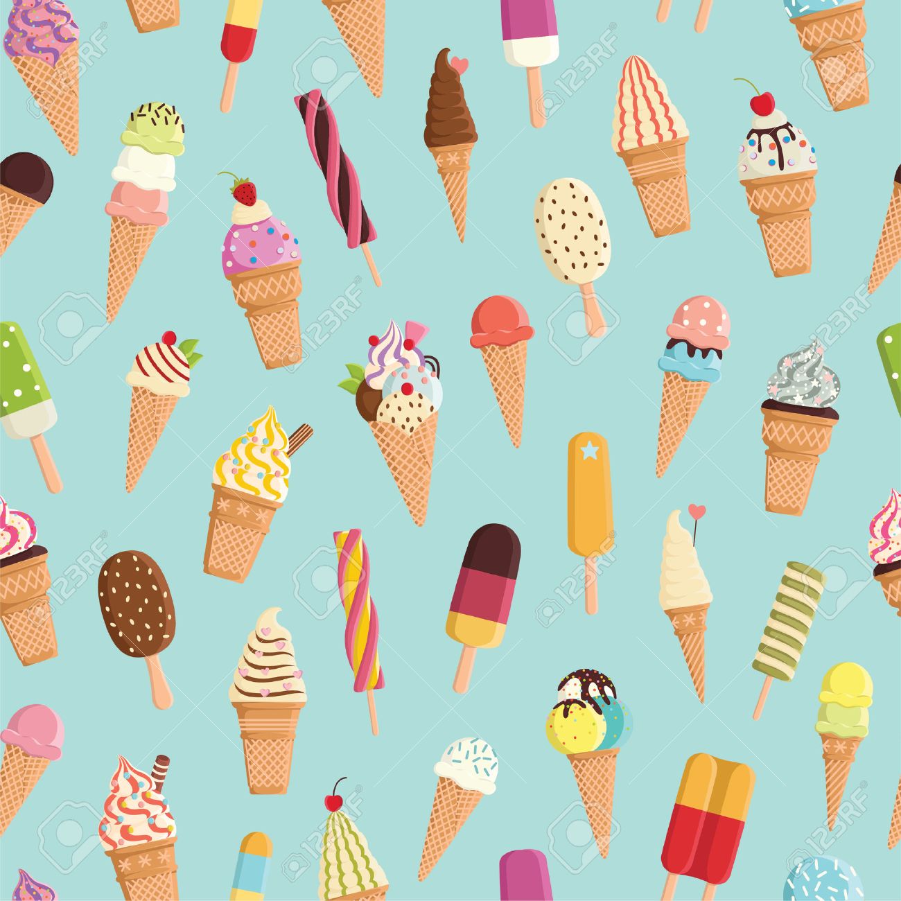 Pattern With Cute Colorful Ice Cream For Textiles Cards