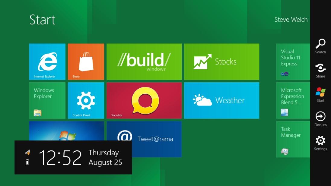 Windows Start Screen With Search Share Devices And
