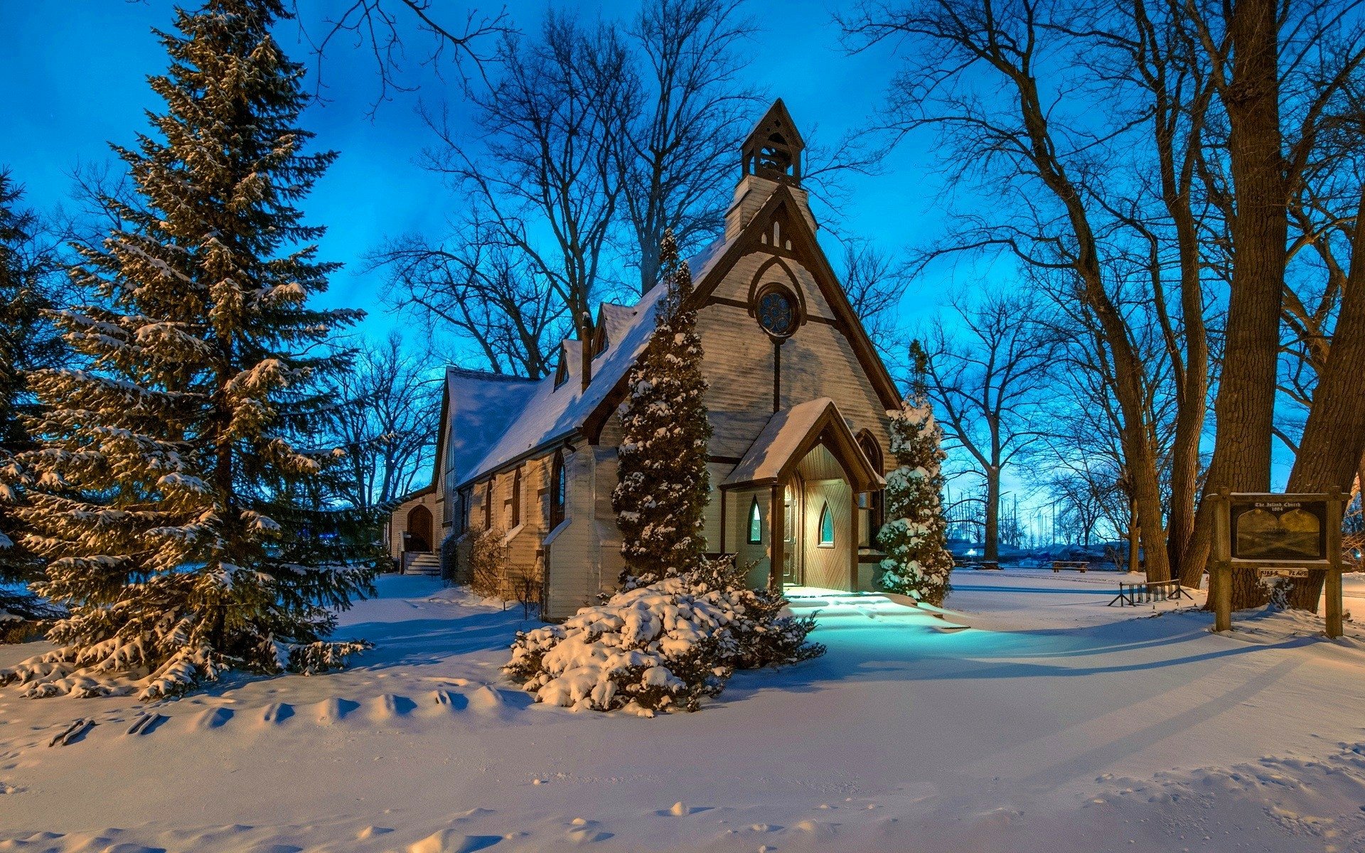 Serene Winter Church Wallpaper
