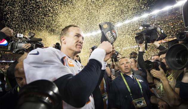 Peyton Manning Puts On His Championship Cap After Super Bowl