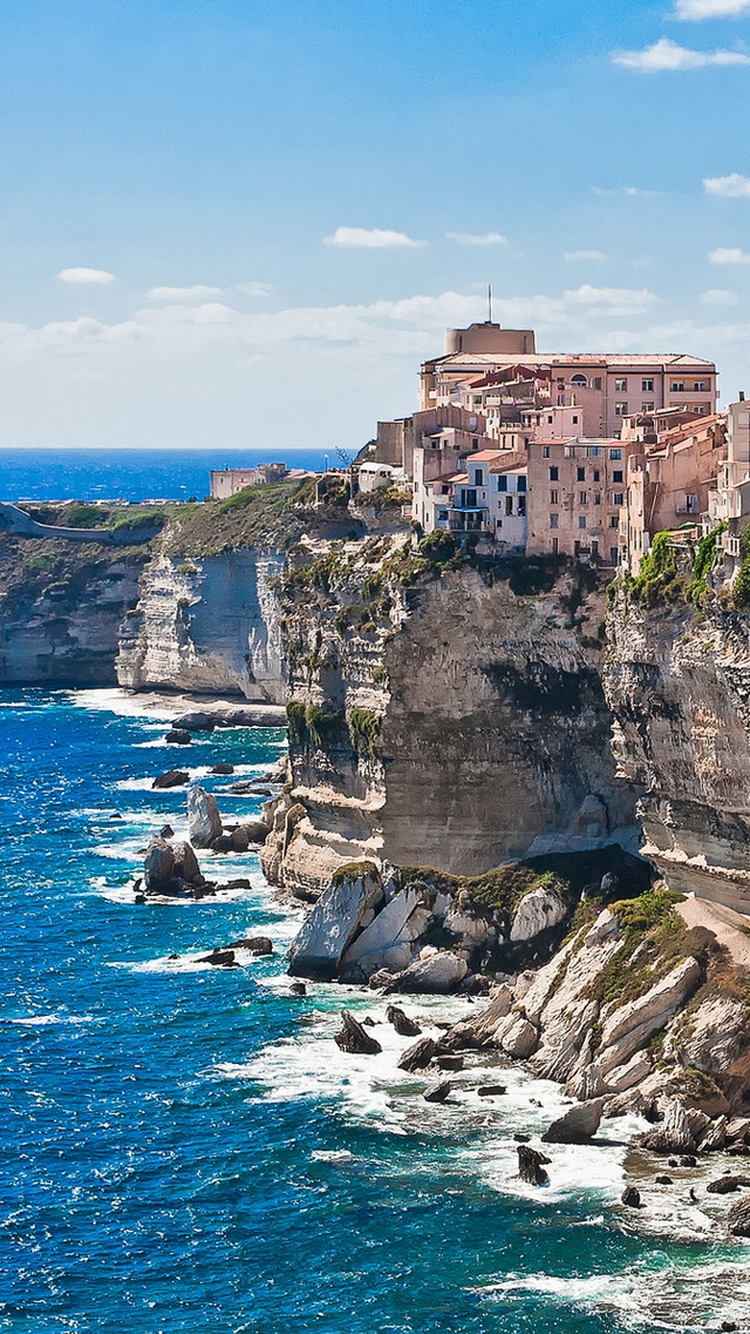 Corsica Cliff Side Rocks iPhone Wallpaper HD