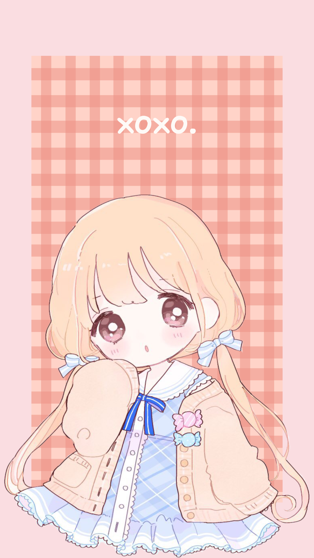 Chibi Kawaii Anime Girl On Pastel Red Orange Pink Background