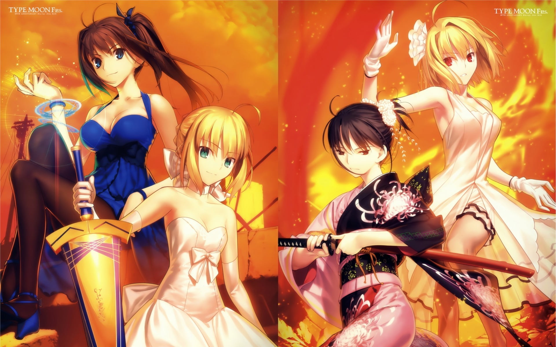 Four Female Anime Character Illustration Type Moon Saber