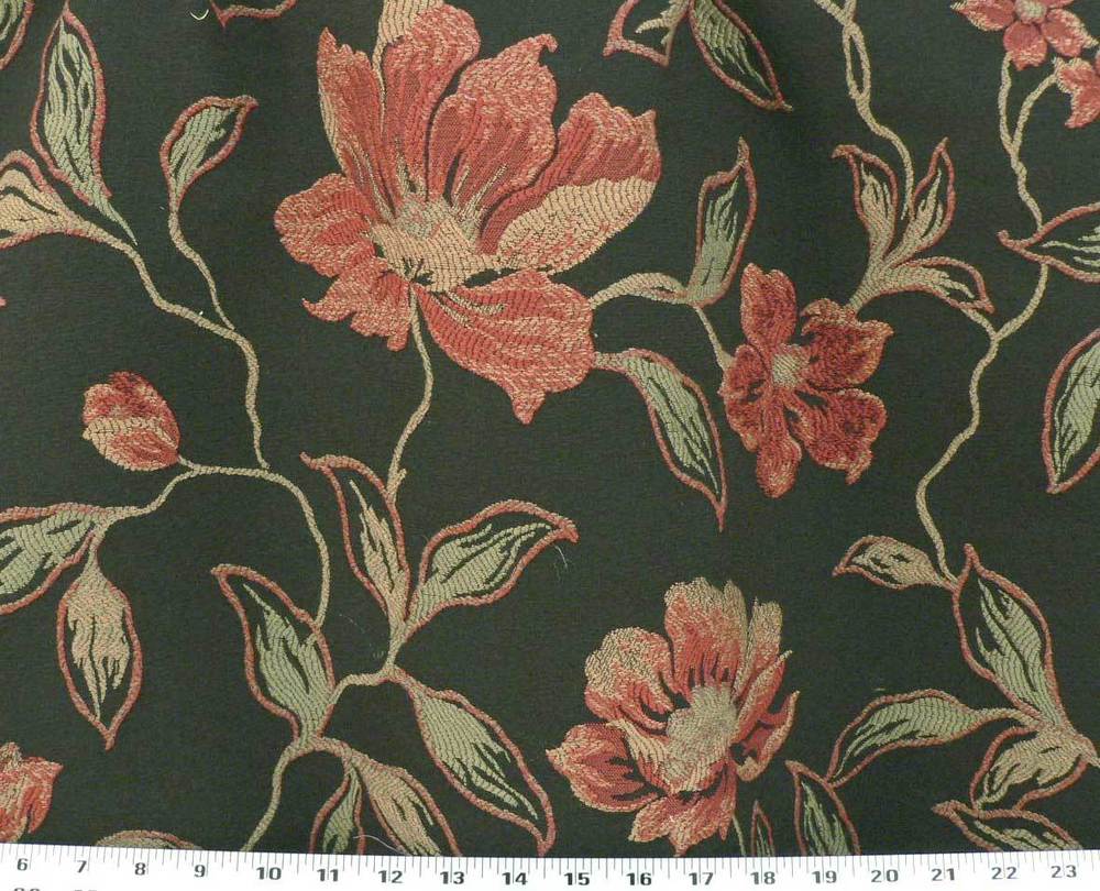 Weight Upholstery Fabric Woven Floral Crewel Black Background