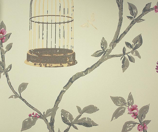 Birdcage Walk Wallpaper Trailing Branches With Birds And Gilt Cages On