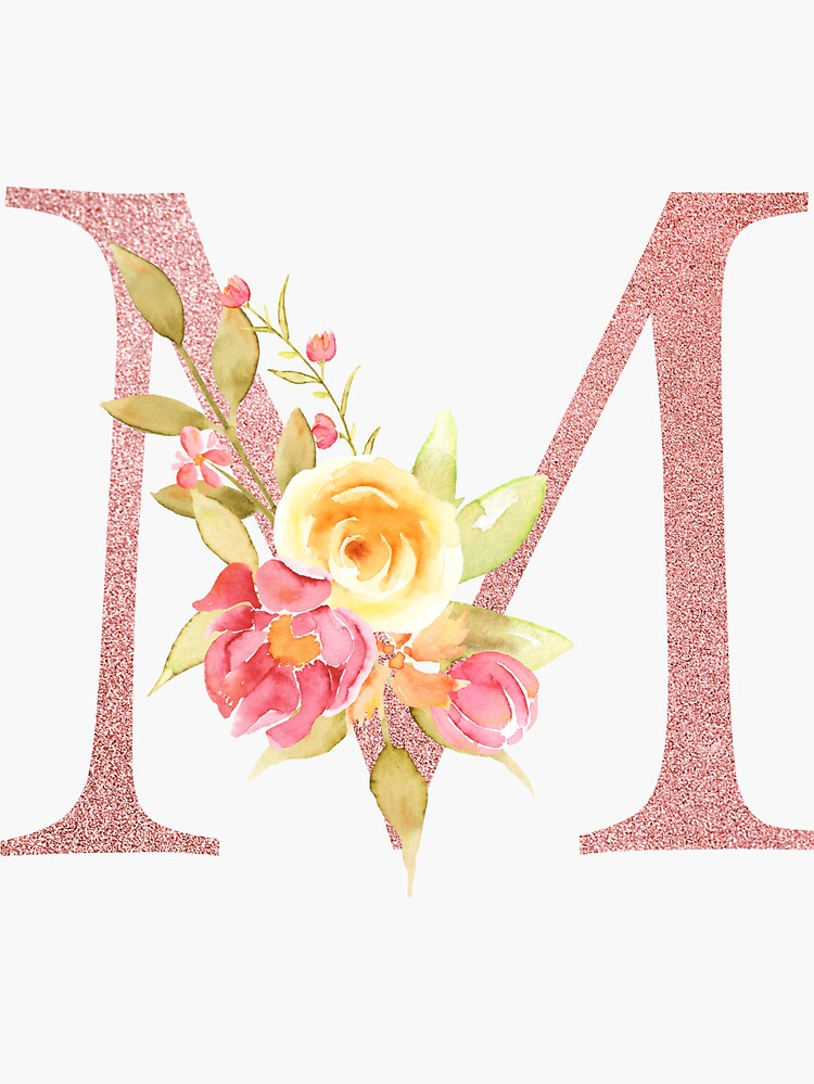 Monogram M Pretty Pink Blush Sticker By Floralmonogram